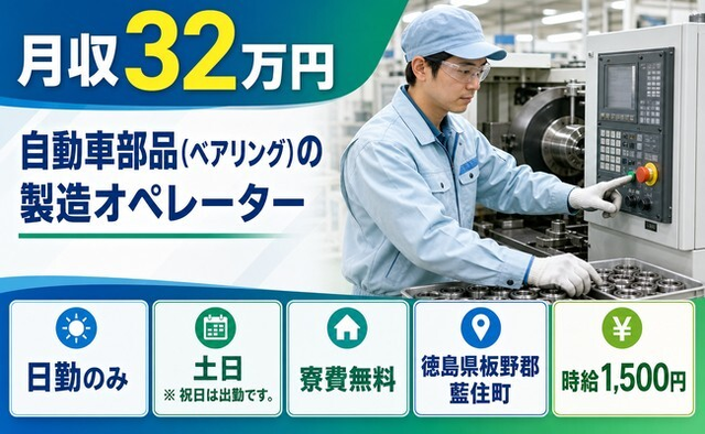 自動車部品（ベアリング）の製造オペレーター（徳島県藍住町）寮費無料で土日休みの詳細画像