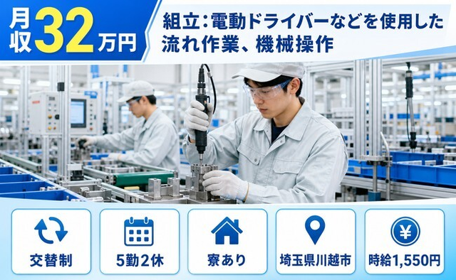 川越市×寮完備◆自動車部品の検査／月収例32万円・時給1,550円・未経験OKの詳細画像