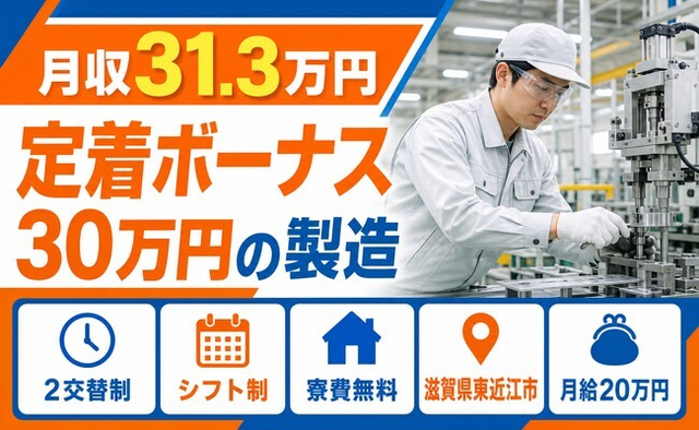 住み込みで働ける定着ボーナス30万円の製造＜滋賀県東近江市＞寮費補助あり・2交替制の詳細画像
