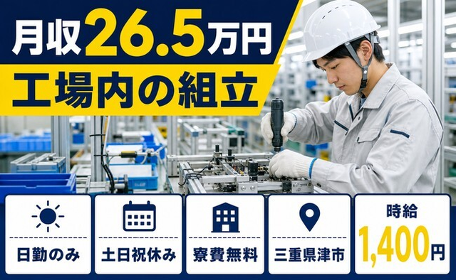 【寮費無料】津市で工場内の組立｜土日祝休み・日勤のみ・未経験OKの詳細画像