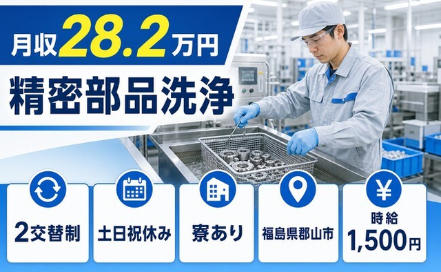 住み込みで働ける精密部品の洗浄＜福島県郡山市＞寮完備・土日祝休みの詳細画像