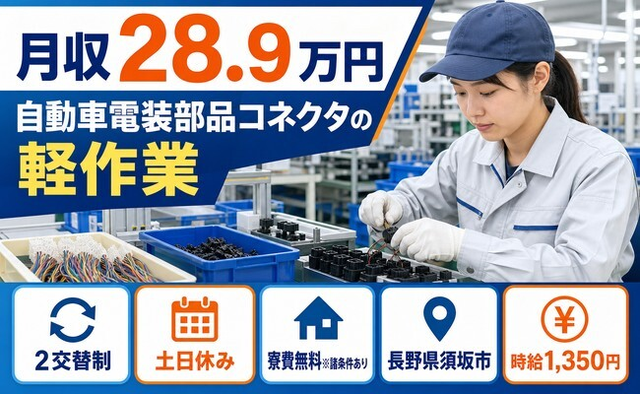自動車電装部品コネクタの軽作業（長野県須坂市）寮費無料※諸条件ありで土日休みの詳細画像