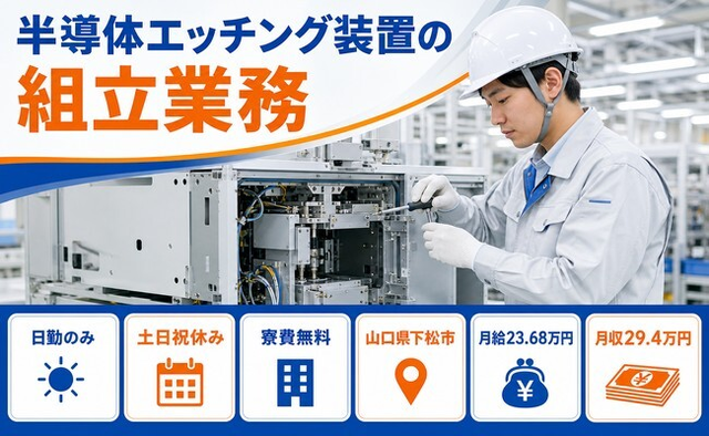【寮費無料】下松市で半導体エッチング装置の組立業務｜土日祝休み・日勤のみの詳細画像