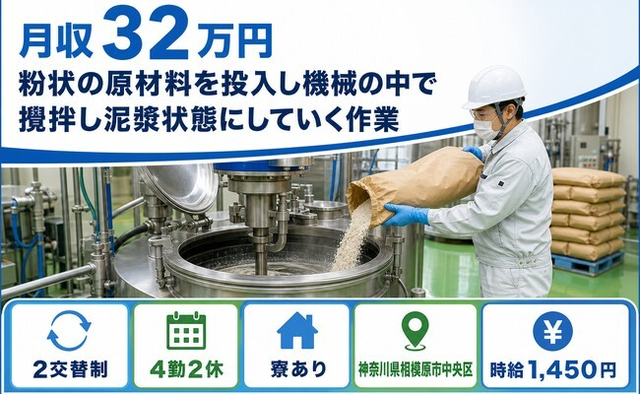 粉状の原材料の投入し機械（神奈川県相模原市中央区）寮完備で月収例32万円の詳細画像