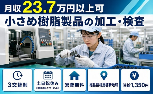 新地町へ引っ越して小さめ樹脂製品の加工・検査◎寮費無料・土日祝休みの詳細画像