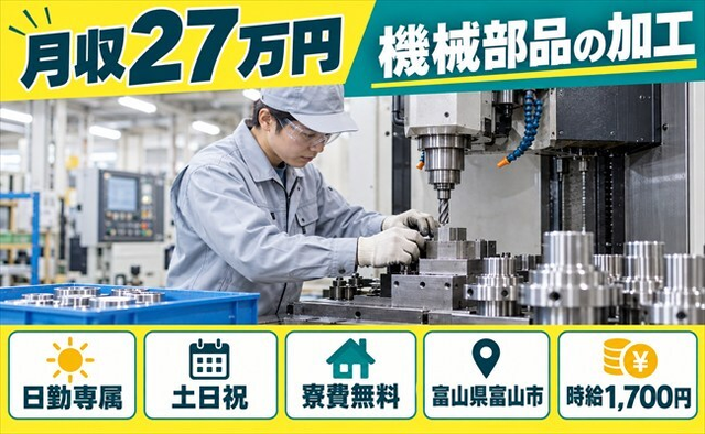 住まいも仕事も富山市で◆機械部品の加工｜寮費無料・土日祝休みの詳細画像