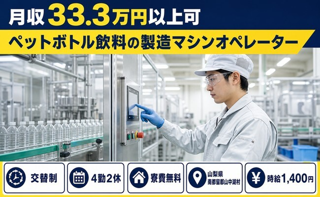 山中湖村×寮費無料◆ペットボトル飲料の製造マシンオペレーター／月収例33.3万円の詳細画像