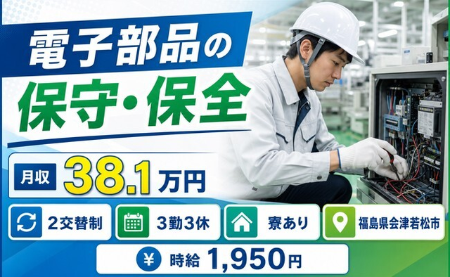 会津若松市へ引っ越して電子部品の保守の保全◎寮完備・月収例38.1万円の詳細画像