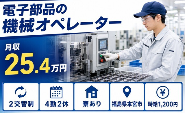 電子部品のオペレーター（福島県本宮市）寮完備で未経験OK・車通勤OKの詳細画像