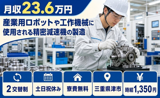津市へ引っ越して工作機械に使用される精密減速機の製造◎寮費無料・時給1,350円の詳細画像
