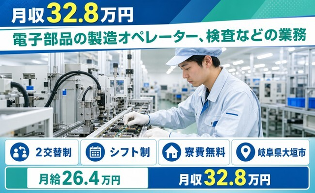 【寮完備】大垣市で電子部品の製造オペレーター、検査などの業務｜月給26.4万円の詳細画像