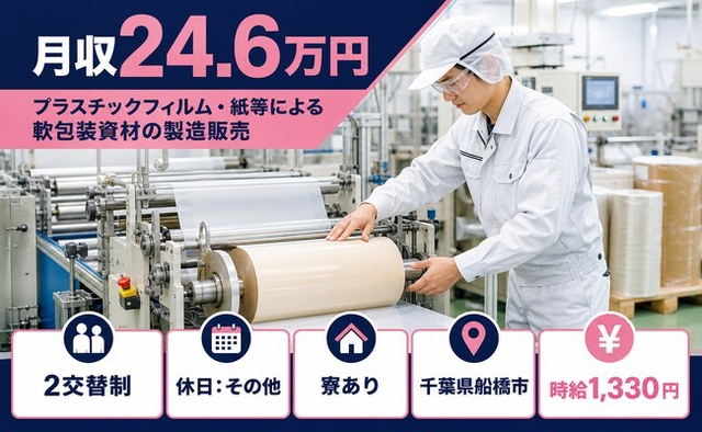 千葉県船橋市の寮完備求人！朋和産業習志野(製袋・交替）の包装資材の製造販売・未経験OKの詳細画像