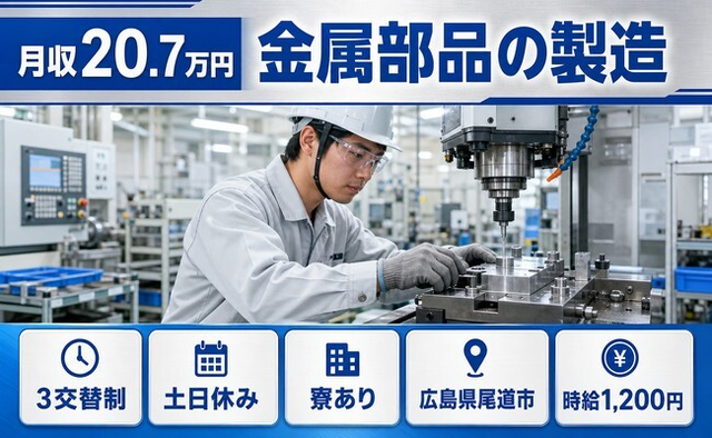 金属部品の製造（広島県尾道市）寮完備で土日休み・車通勤OKの詳細画像
